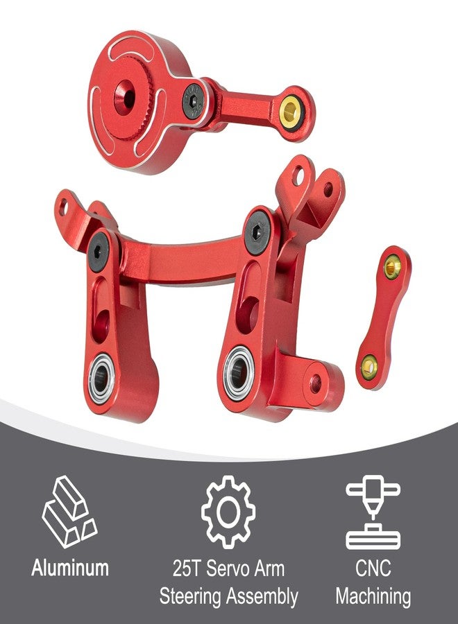 LRFHL Aluminum Steering Bellcrank Drag Link Set with 25T Servo Horn Arm Upgrade Parts for Arrma 1/10 Senton Granite Typhon Big Rock 3S, Mojave Outcast Kraton 4S (Red) - Image 2